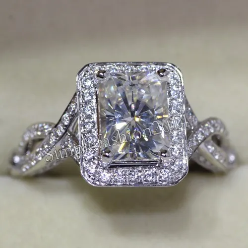Fashion Jewelry Women Engagement Jewelry Princess cut Gem 5A Zircon stone 10KT White Gold Filled Wedding Band Ring Sz 5-11