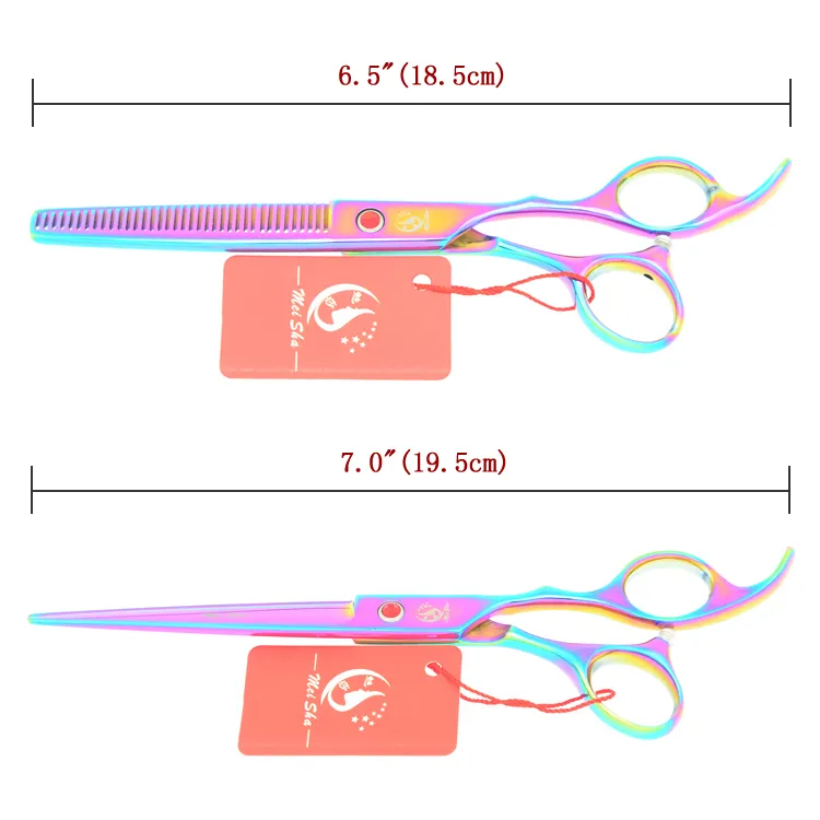 7.0inch Meisha 애완 동물 손질 가위 고양이 헤어 컷 헤어 스타일링 스타일링 도구 JP440C 가위 깎기 스트레이트 / 곡선 커팅 가위 HB0102