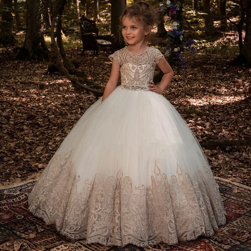 diseño Saludar medida Elegante Princesa Flores Niña Vestidos Largos Para Bodas De Manga Corta  Aplique De Encaje De Cordones Para Niños Fiesta De Bodas Para Niñas Pagento Vestido  Para Niños Primera Comunión Vestidos De 74,25