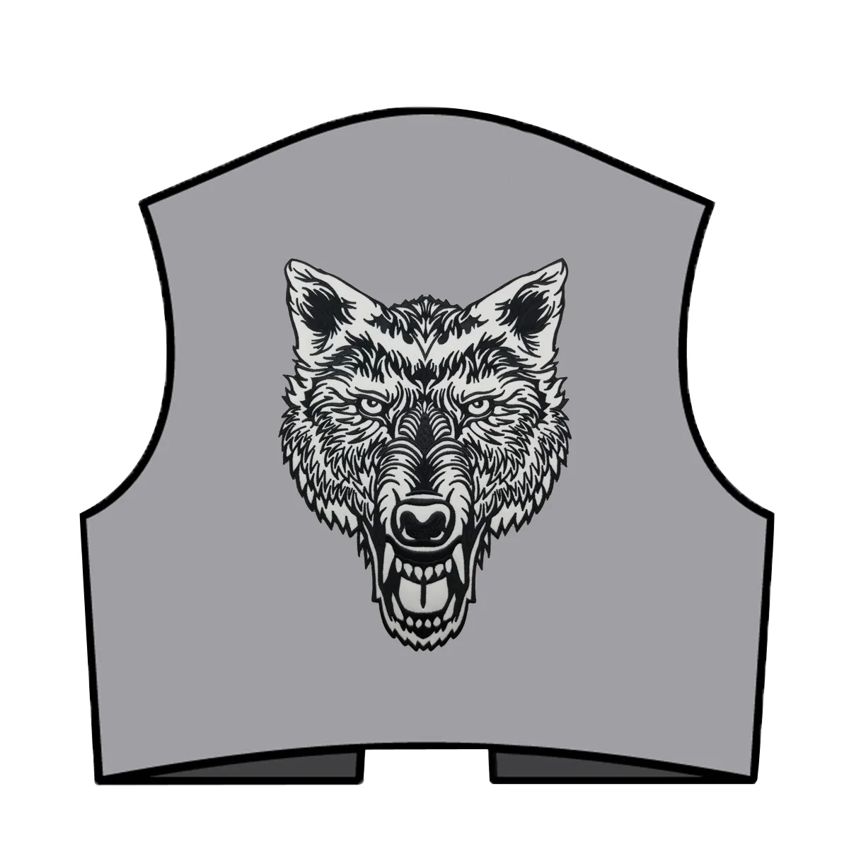 Tatuagem de cabeça de lobo solitário enorme remendo bordado reflexivo aplique de motoqueiro nas costas costurado em crachás de 12 polegadas de altura 329C