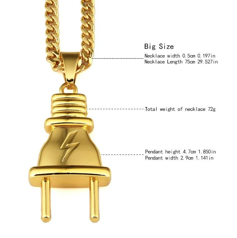 Творческий штекер 18k позолоченный хип-хоп ювелирные изделия ожерелье для мужчин мода high street танцы подвески мужчины новый рэппер золотые цепи бесплатная доставка