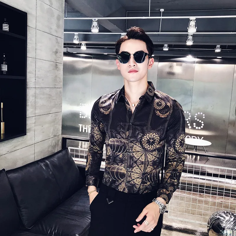 Style DressEngland Style Turn-down Collar Regular Print Single Breasted Mens Shirts Shirt Dresses Cufflinks Colored Blouses