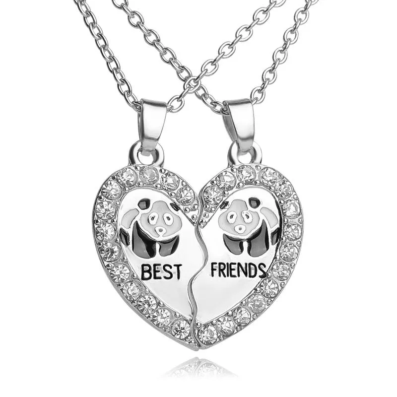 BEST FRIENDS Necklace BFF 2 Part Broken Heart Pendant Animal Panda Anchors Crystal Pendant Chain Necklace Friendship Jewelry