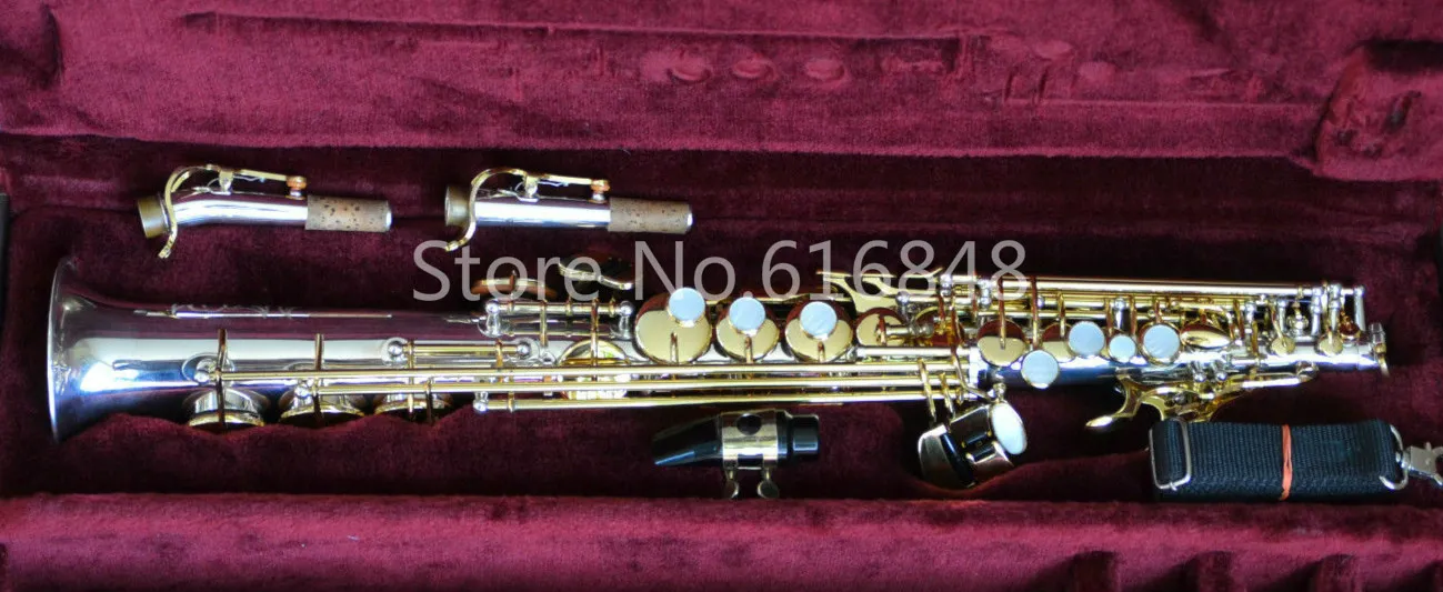 JUPITER JPS-847 Yeni Soprano B Düz Saksafon Pirinç Gümüş Kaplama Kılıf Ile Altın Lak Anahtar Sax Enstrüman Ağızlık