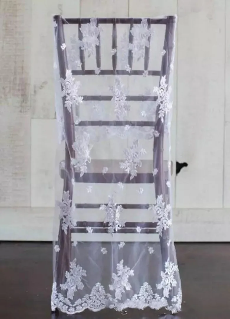 2018 por encargo cubiertas de la silla de encaje blanco vintage tul romántica fajas de la silla hermosa moda decoraciones de la boda C01