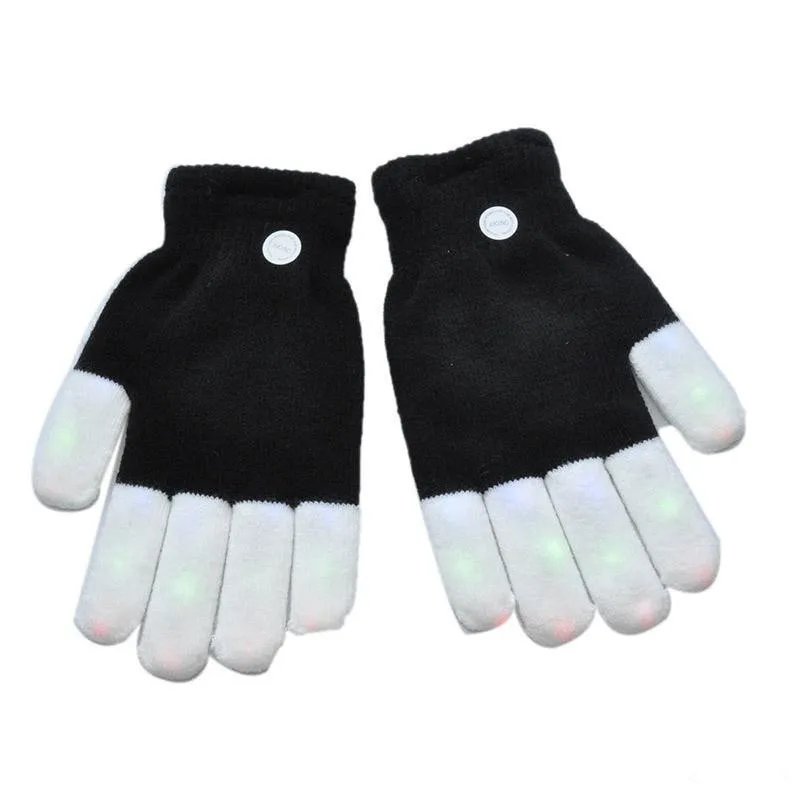 Ny LED Rave Handskar Mitts Flash Finger Lighting Glove Led Färgglada 7 färger Ljus Visa svartvitt leksak