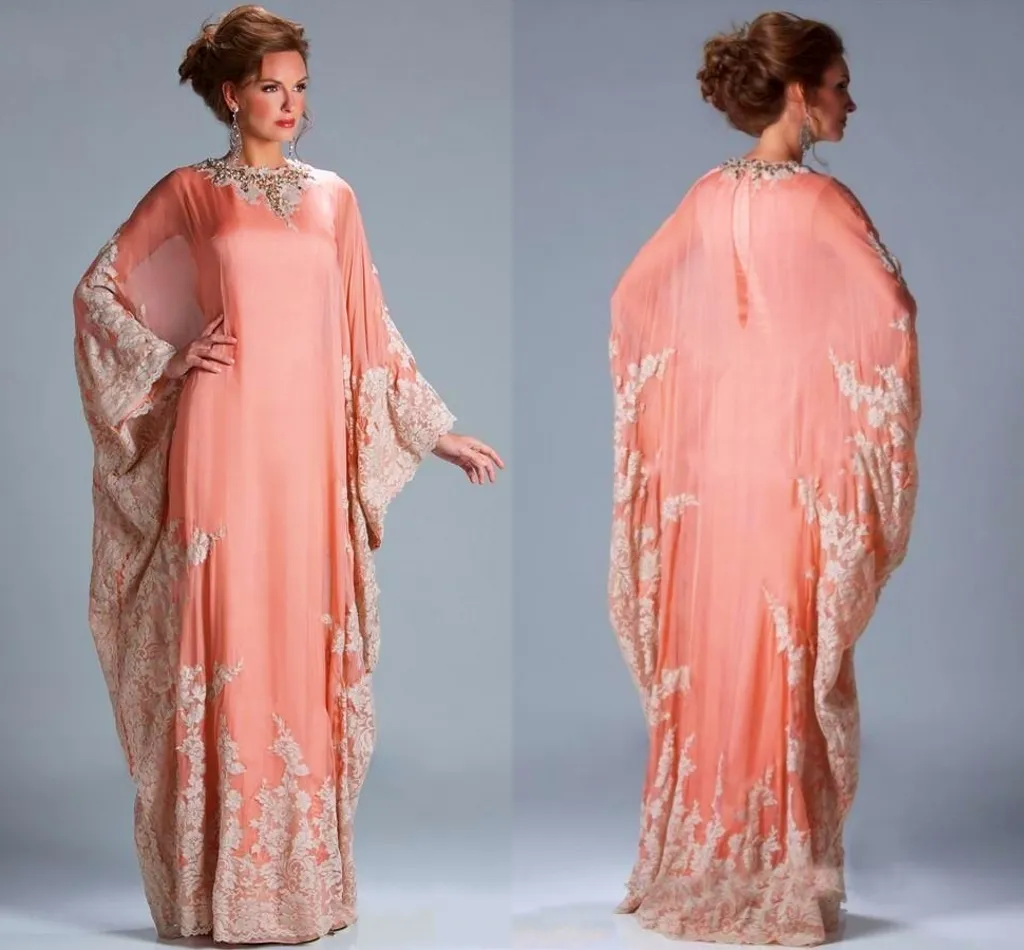 Katar 2024 Modne suknie wieczorowe Szyfon Kaftan Dubai Arabian Sukienka koronkowe długie rękawy Dopasowane muzułmańską matkę panny młodej sukienki plus size HY4133