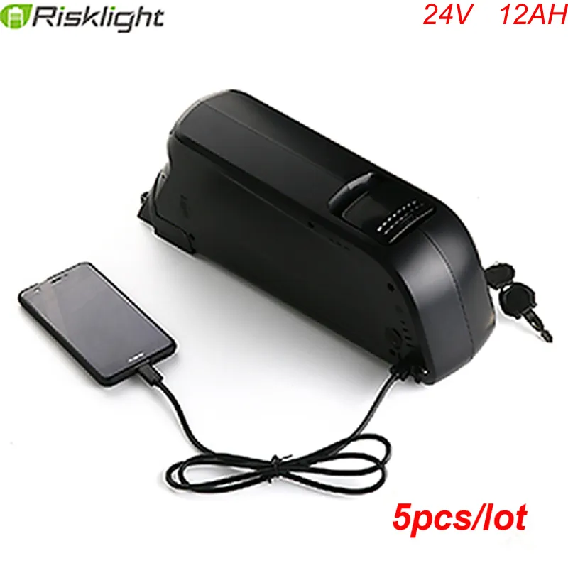 5pcs/lot With Charger and USB Port Tube 12Ah 24V Lithium Battery Powered 24V 250W 300W E Bike