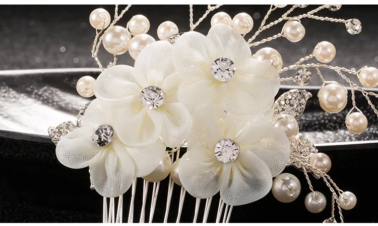 Peignes à cheveux de mariée pour perles de mariée, bandeaux de mariée en cristal, robe de voile de mariage, peigne de mariée, coiffure de fleur en soie, cheveux A321O