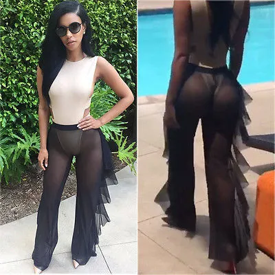Suit Pant Trousers Sexy Ruffles Swim Pants Women Beach Mesh Sheer Bikini Cover Up Swimwear Bathing 2 188 DHgate