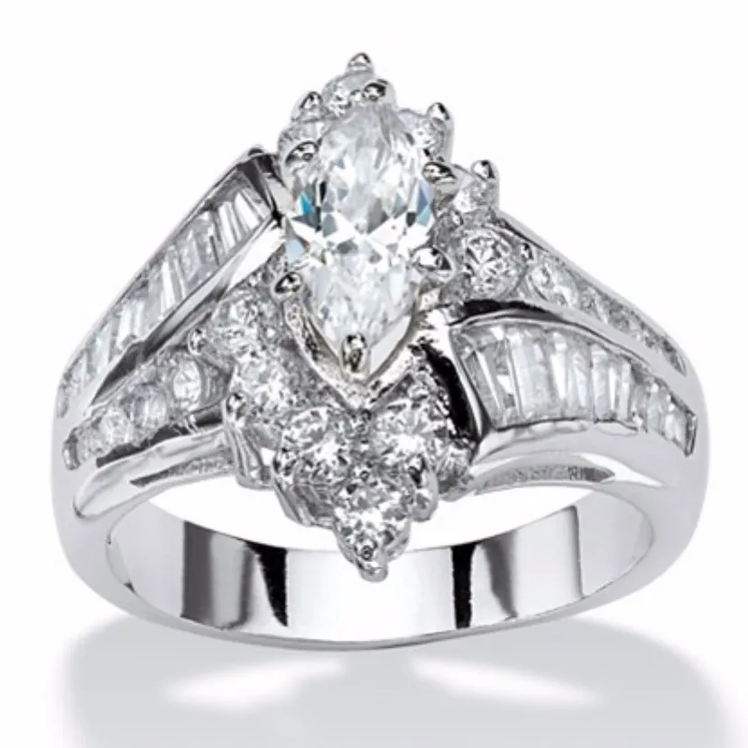18K Gold Ring Lüks Beyaz Sapphire İki Ton 925 STERLING Gümüş Pırlanta Partisi Gelin Nişan Düğün Bankaları Boyut 6-13263J
