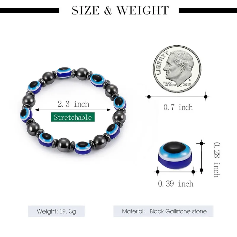 2018 Energy Magnetic Ematite Blue Evil eye Bracciale donna Power Healthy Black Gallstone Catene di perline Bracciale gioielli moda uomo