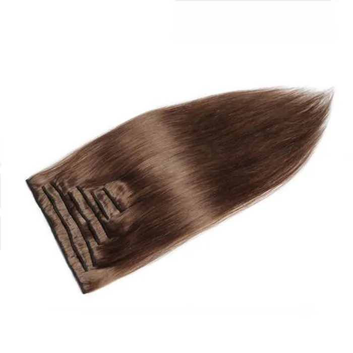 10inch-24inch Brasilian Remy Capelli clip nelle estensioni dei capelli umani / set 100 gram 8 marrone chiaro