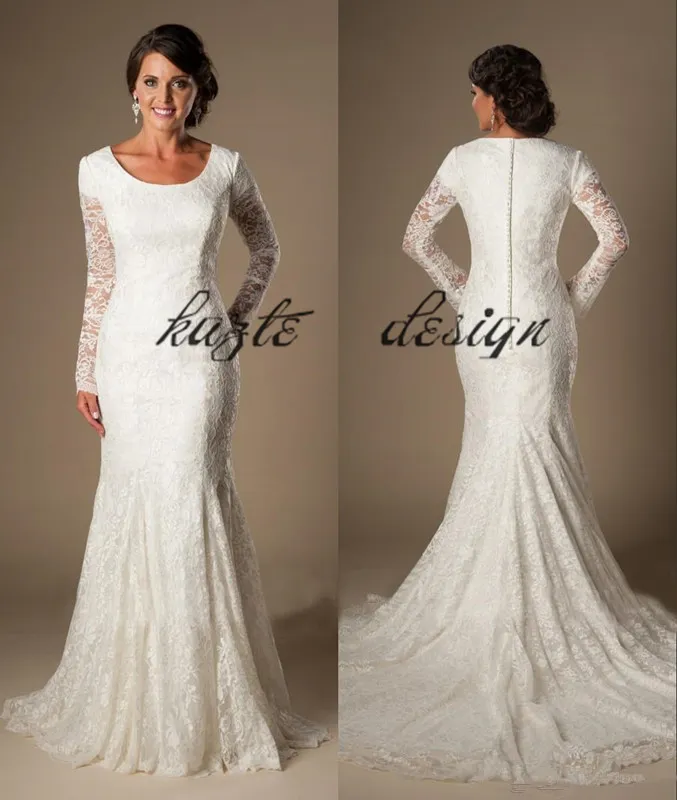 Vintage Lace Country Wedding Dresses Long Sleeves Scoop Arabic Bridal