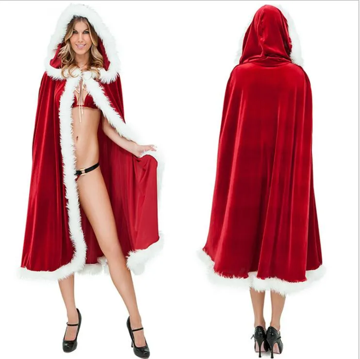 Sexiga Kvinnor Jul Santa Claus Cloak Halloween Dans Kostymer Red Fancy Sexy Capes Partihandel Mode Hooded Cape Adult Festival Kläder