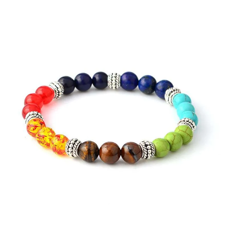 Bracelets pour hommes, perles de 8mm, 7 chakras, guérison, prière Reiki, pierre naturelle, Bracelet à breloques, équilibre, Yoga, bijoux masculins