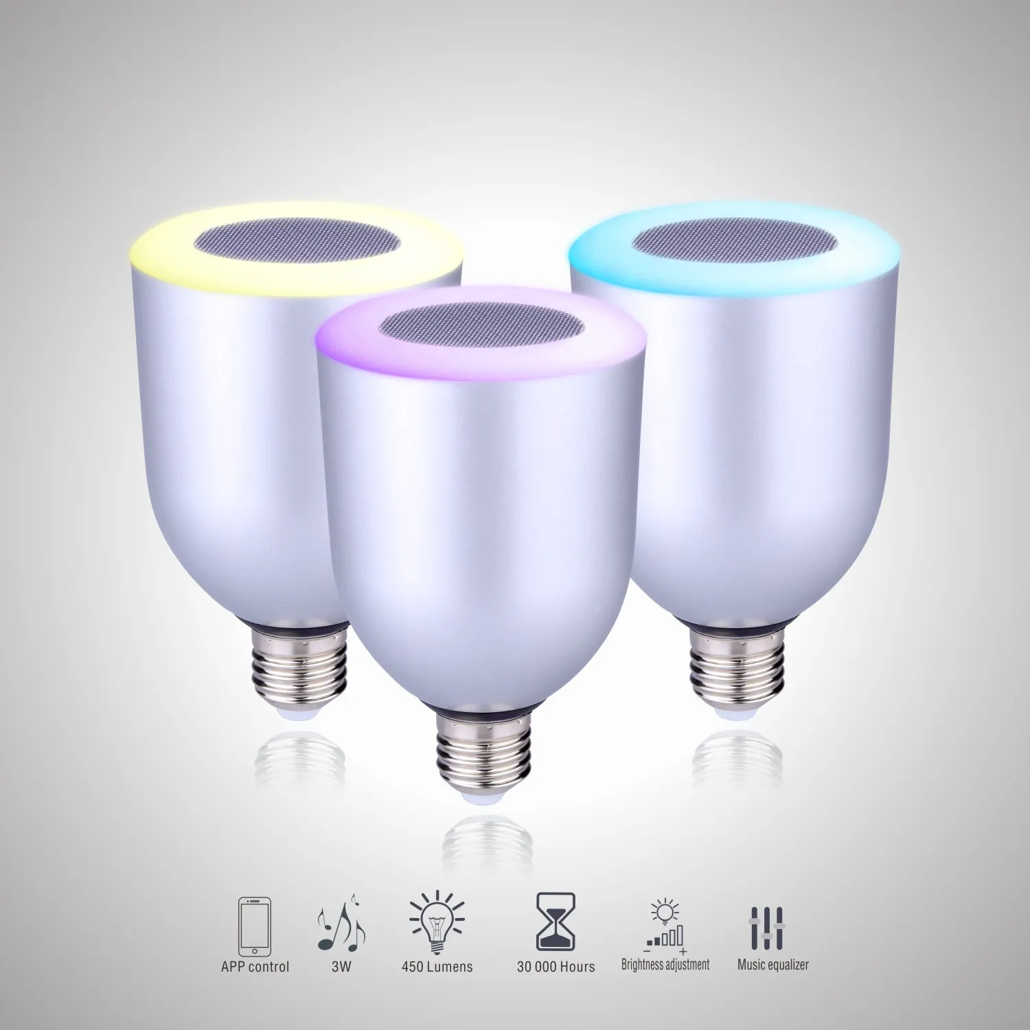 Colori regolabili Altoparlante Bluetooth senza fili E27 Lampadina LED Lampada colorata IOS Android Smart Phone IMAC/PC Lampada lettore musicale