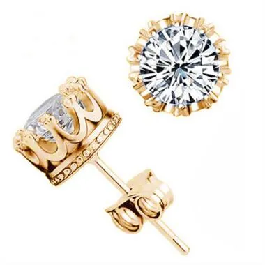 Neue Krone Hochzeit Stud Ohrring 925 Sterling Silber CZ Simulierte Diamanten Engagement Schöner Schmuck Kristall Ohrringe