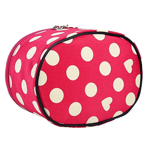 Motif à pois Grand sac cosmétique Organisateur de maquillage de voyage Porte-étui avec miroir pour femme