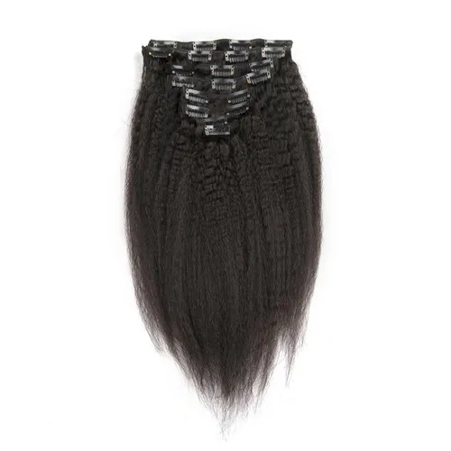 ブラジルのバージンヘアキンキーストレートクリップ人間の髪の毛8個と120g /セット自然の黒粗焼き