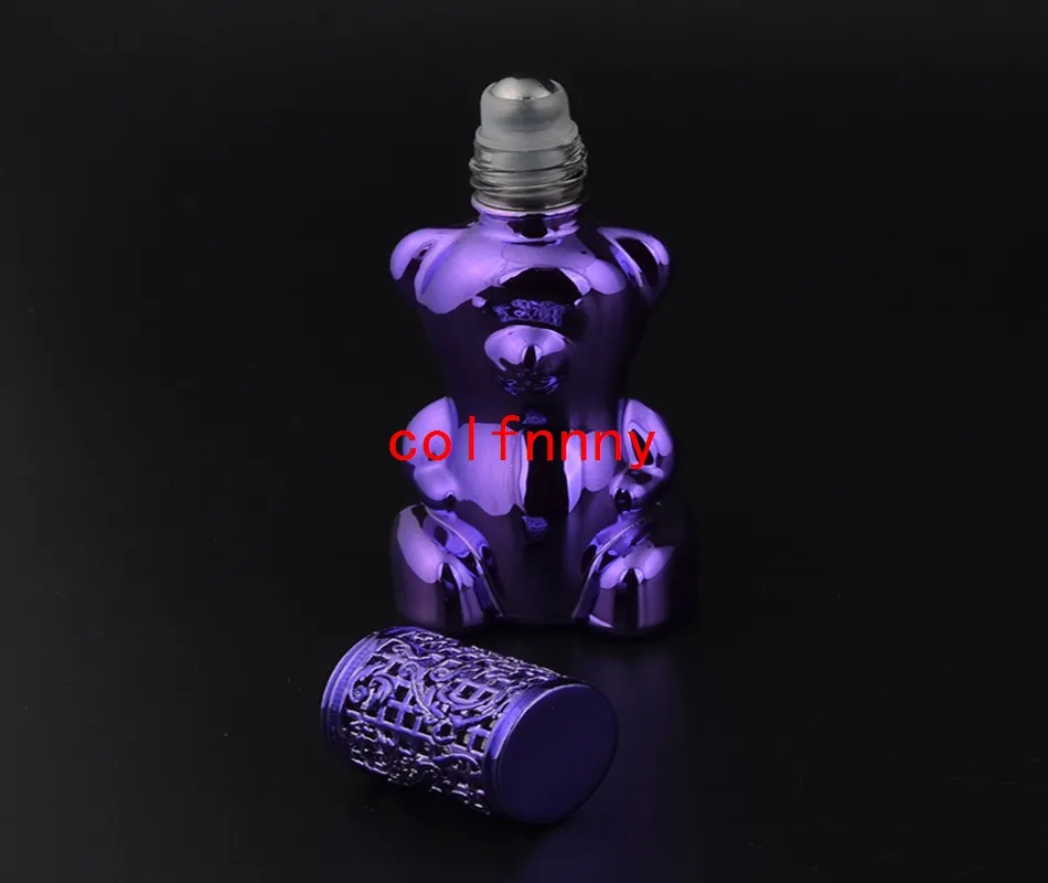 50 pz/lotto Veloce Shippng Moda Mini roll on ball Bottiglie di Profumo 12 ml Piccolo Orso Bottiglia di Vetro UV Frascos Rellenables