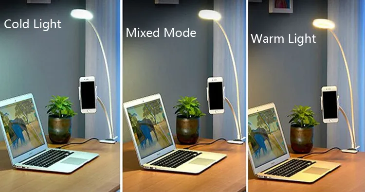 Ny ankomst USB Power LED Selfie Ring Light med mobiltelefonklippshållare Lazy Bracket Desk för iPhone Samsung5369211