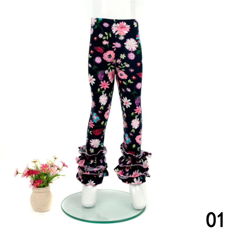 Meninas de meninas florestas estamadas de flores infantis calças de renda de florals 09t 21styles roupas de verão roupas de verão500968