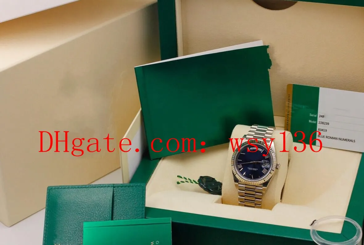 Новые наручные часы стали день дата 228239 из нержавеющей стали синий Римский циферблат механические автоматические часы мужские часы оригинальный футляр