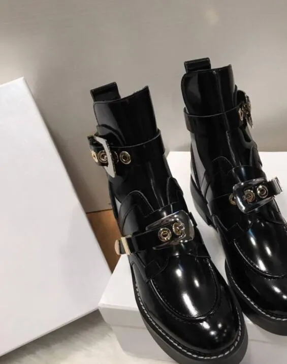 new Arrivals sping summer Fashion Womens black pink white shiny patent Leather two gold metal buckle strap cut out biker Martin Ankle Boots