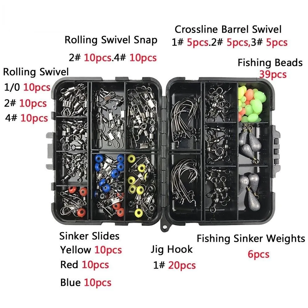 160PCS/Box Fishing Tackle Box Accessories Hooks Swivels Lead Fishing Sinker  Ring Carp Set Wholesale Fishing Tackle Kits