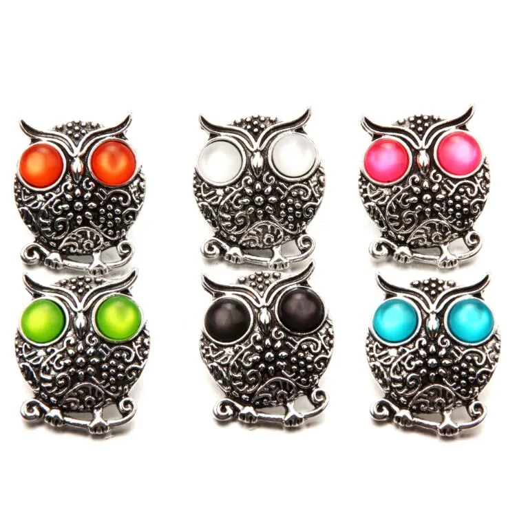 Mode Crystal Ginger Snap Sieraden Animal Owl Metal Snap Gemengde Persknoppen voor 18mm Snap Armbanden voor vrouwen