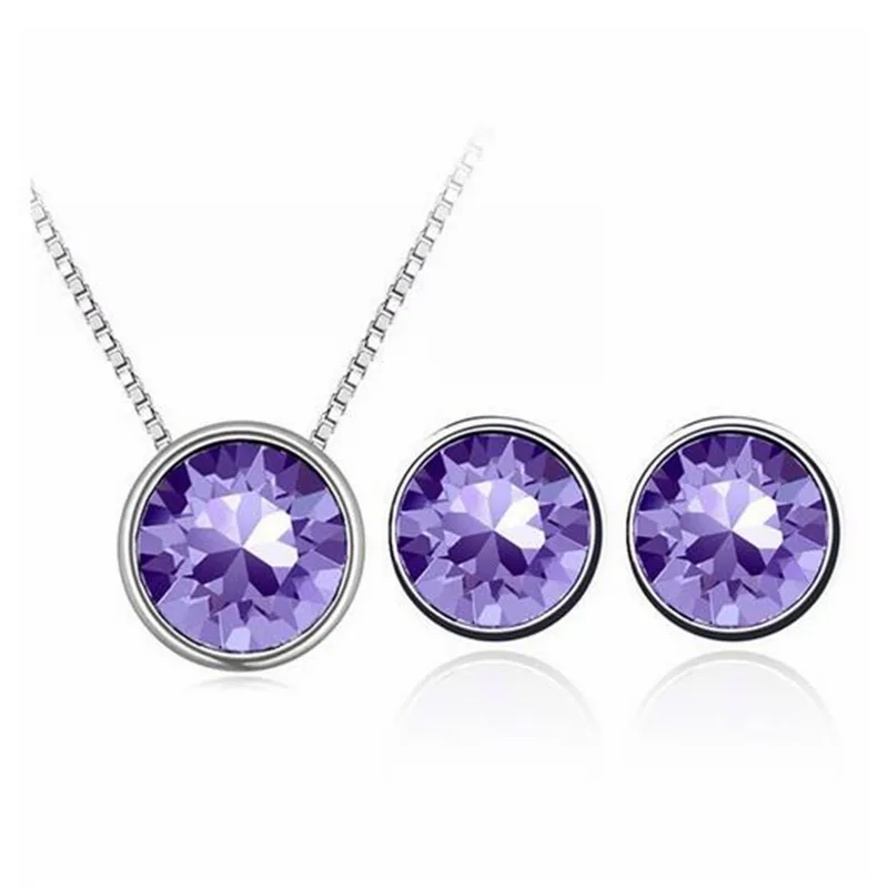 Crystals From rovski Round Pendant Necklace Stud Earrings Set For Women 2018 Jewelry Set Mother'S Gift7746809