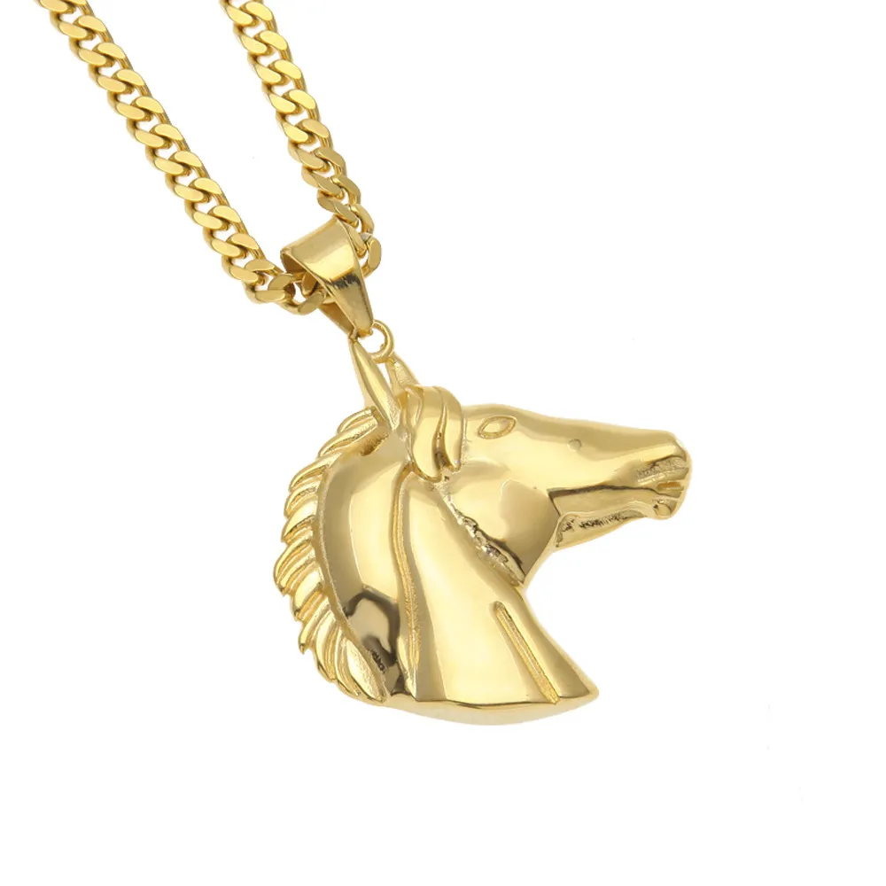 الهيب هوب سبيكة ذهبية لون الحصان قلادة قلادة دينية المثلجة خارج القلادة الراين العسكرية
