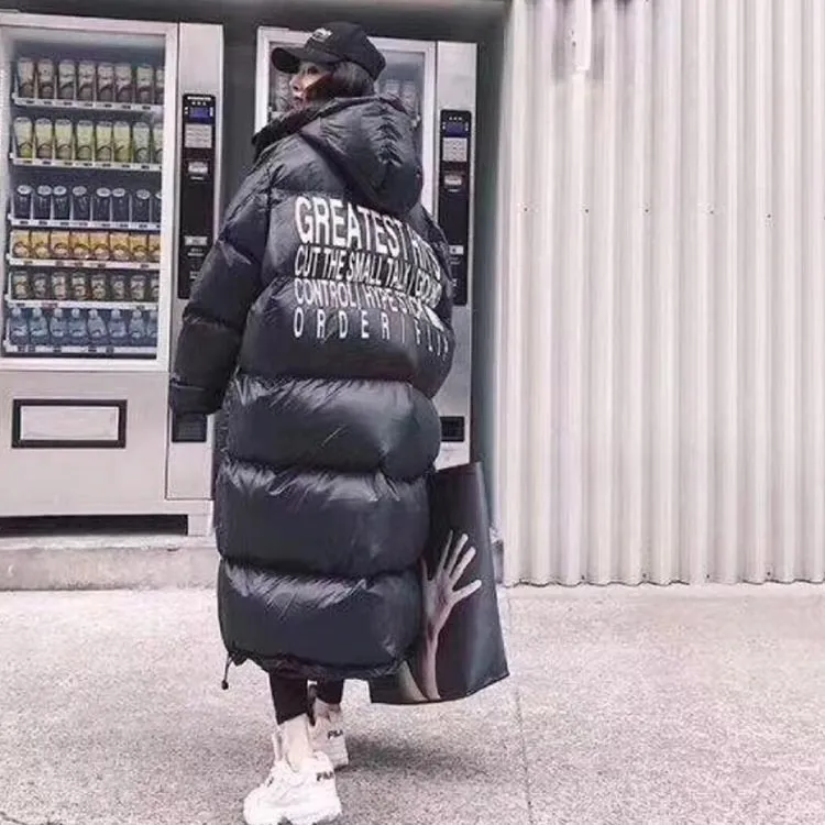 Stylish Womens Winter Purple Puffer Coat With Letter Print In