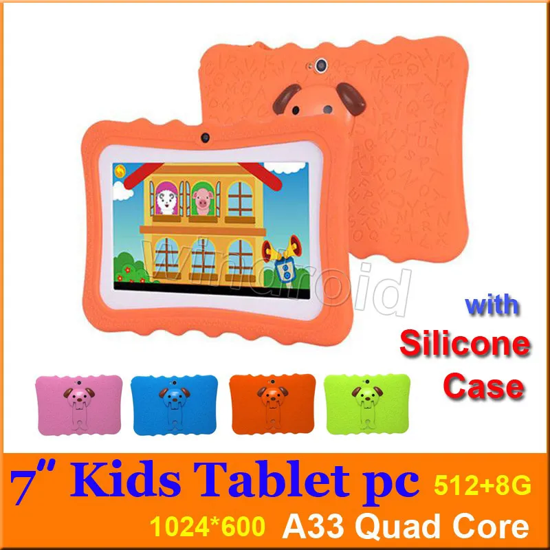2018 Kids Tablet PC 7 pulgadas Allwinner A33 Quad Core 512 8GB tabletas para niños Android 4.4 wifi altavoz grande + Funda de silicona Navidad mejor regalo