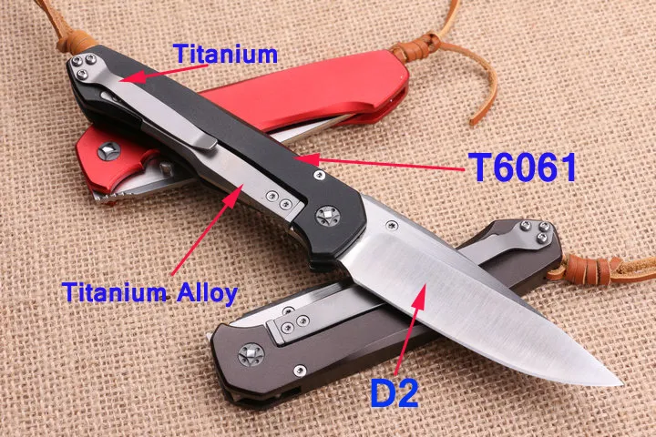 Nieuwe aankomst High -end vouwmesmes D2 Satin Drop Point Blade T6061 Aluminium handvat EDC Pocket Ball Lager Knives