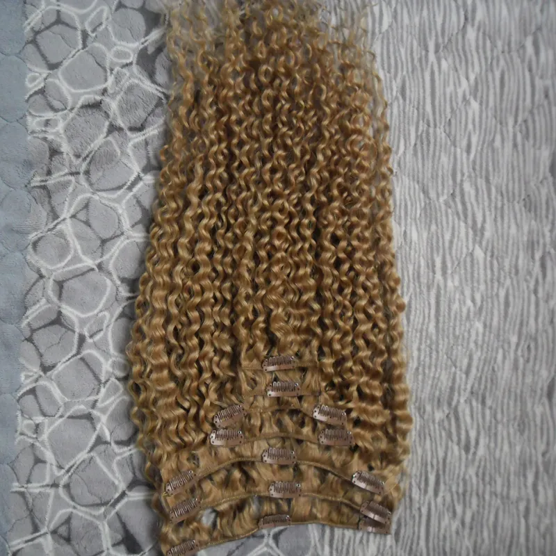 Clip rizado Kinky Mongoliano en extensiones de cabello 7pca 100g Clip en extensión de cabello afro 10 "-26" Clip africano americano en extensiones de cabello humano