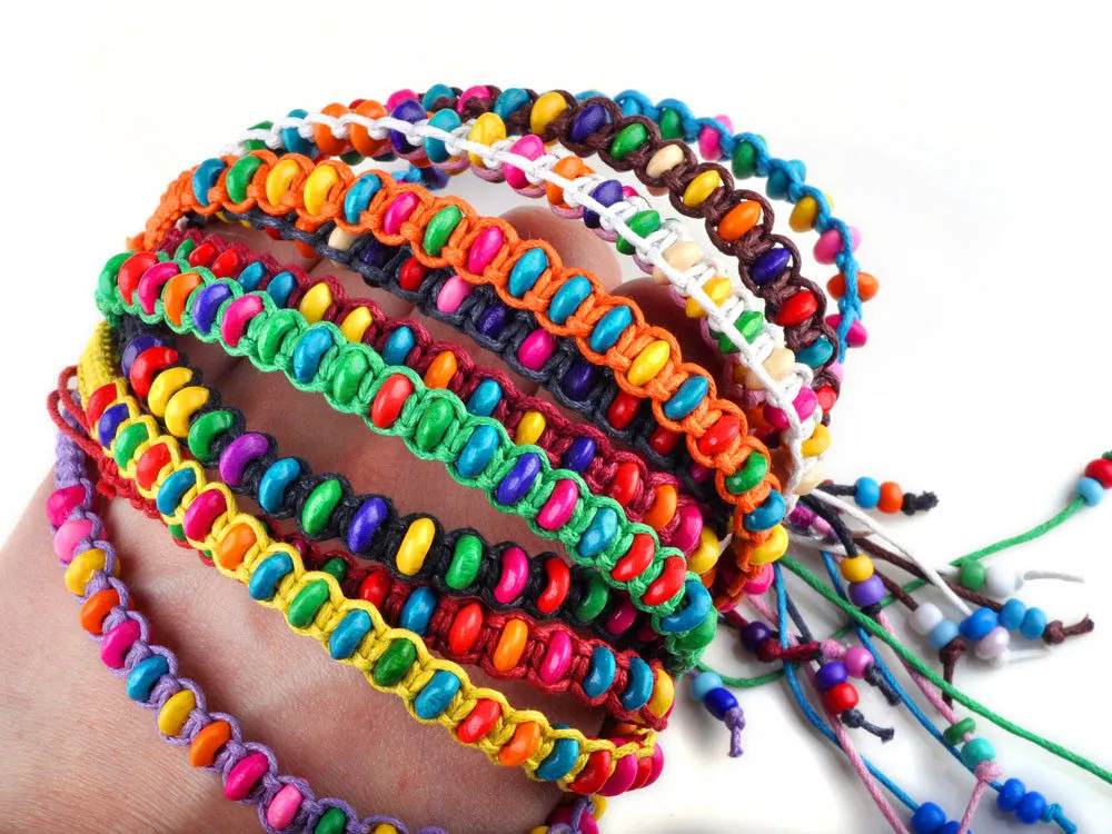 Colorful Handmade Wood Paper Beads Bracelet Friendship Bracelets