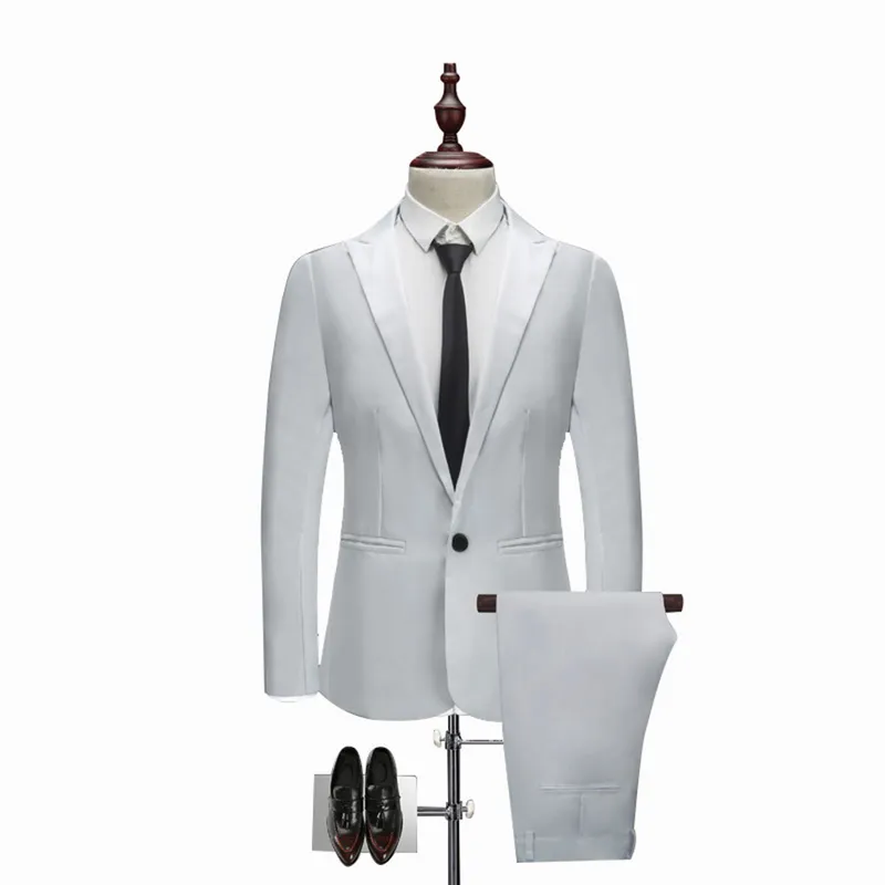 Men wedding Suit Fashion Solid color Casual Slim Fit Male Plus Size 5XL Jacket Pant