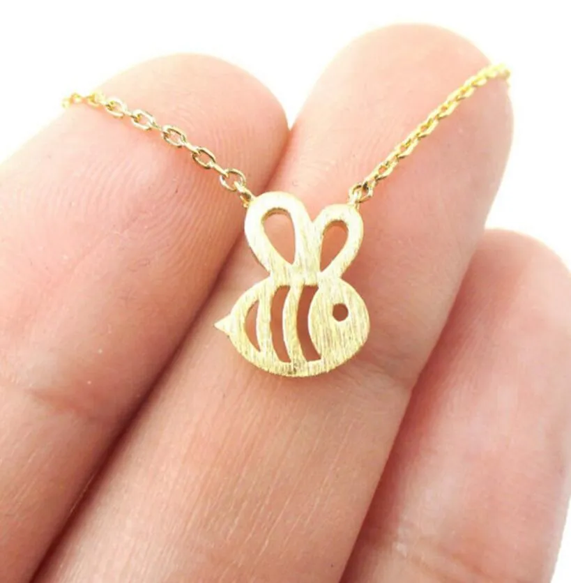 Fashion Hollow Little Bee Pendant Bracelet Earrings & Necklace Jewelry Sets Gold & Silver Plated Women Girl Necklaces Valentine`s Day Gift