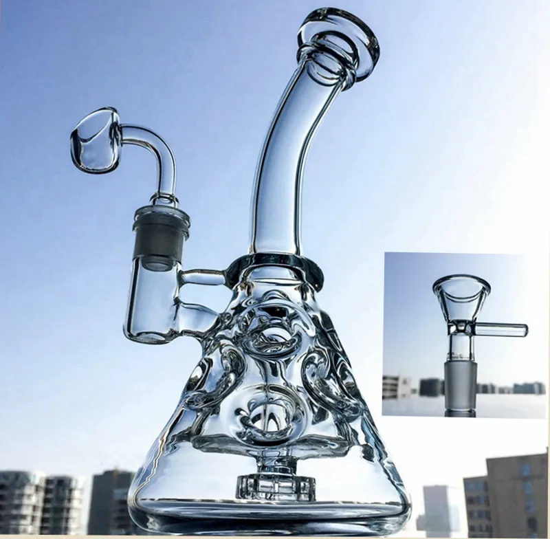 Limpar Recycler taça Bong Waterpipe Dab Rig Com 14 milímetros de quartzo Banger Fab ovo de vidro Água Bongos suíço Perc Smoking Water Pipe MFE09-2