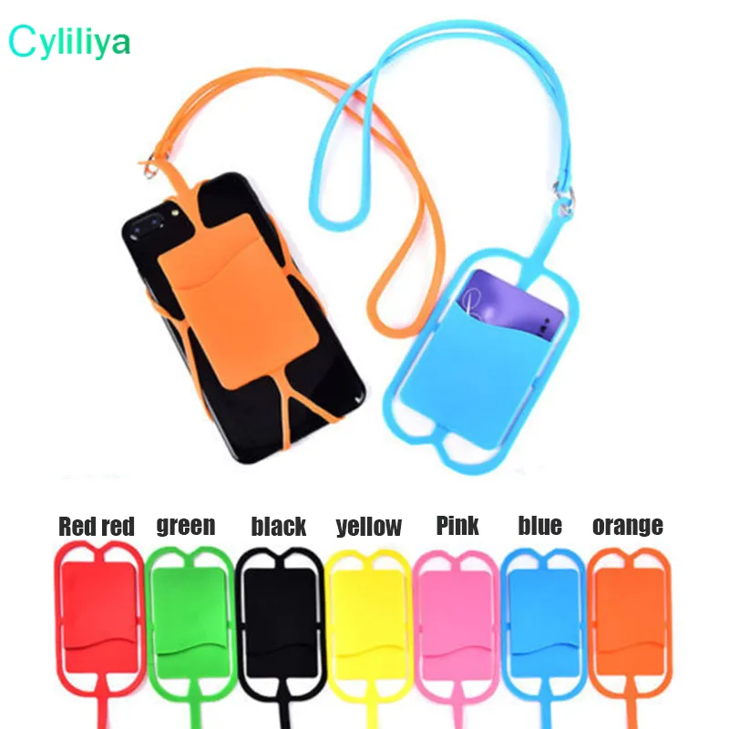 Credit ID Card Bag Holder Silicone Lanyards Neck Strap Necklace Sling Card Holder Strap For iPhone X 8 Universal Mobile Cell Phone