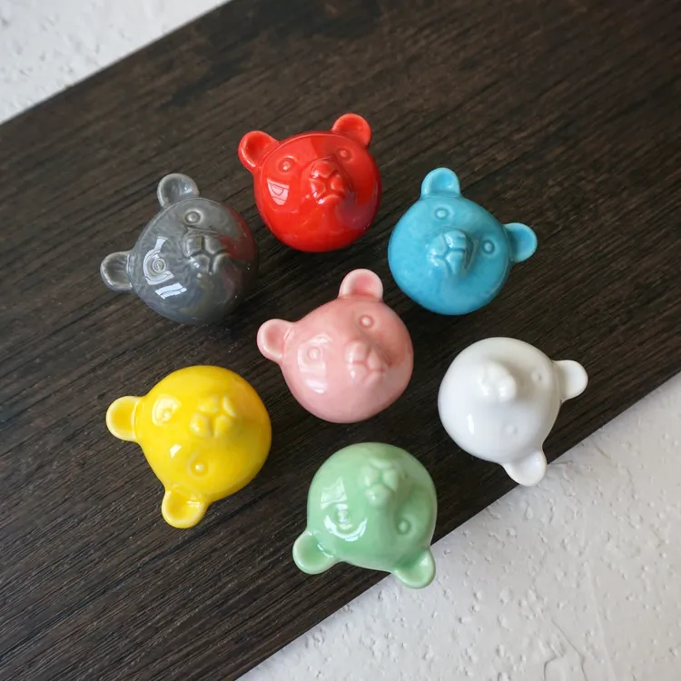 cute cartoon kids room furniture handle silver gary white red blue pink yellow ceramic drawer shoe cabinet bear knobs pull