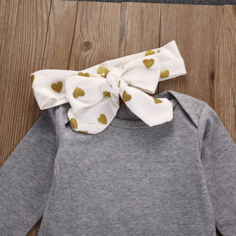 Mignon nouveau-né bébé filles vêtements T-shirts hauts + pantalons leggings + bandeau tenues 3 pièces/ensemble bébé barboteuse costume livraison gratuite