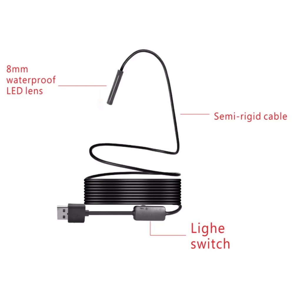 Freeshipping 8LED 3,5 M mjuk hård flexibel Snake USB WiFi Android iOS Endoskopkamera 1200p HD 8mm IP68 Vattentät rörinspektionskamera