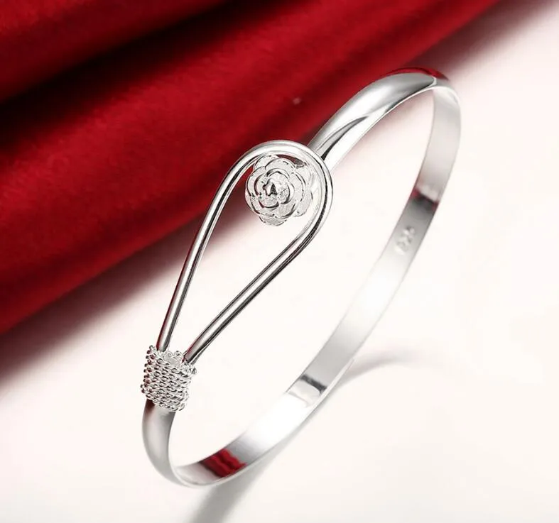 Luckyshine 6 Sztuk Wakacje Prezent Błyszczące Wyjątkowa Rose Flower Pure 925 Sterling Silver Otwarte Regulowane Bransoletki Bransoletki Rosja Bransoletki