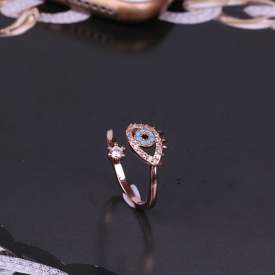 Anneau réglable pour les femmes Rose Gold Color Blue Crystal Evil Eye Jewelry Bijoux Girls Party Bague Trendy Fashion Rings1380921