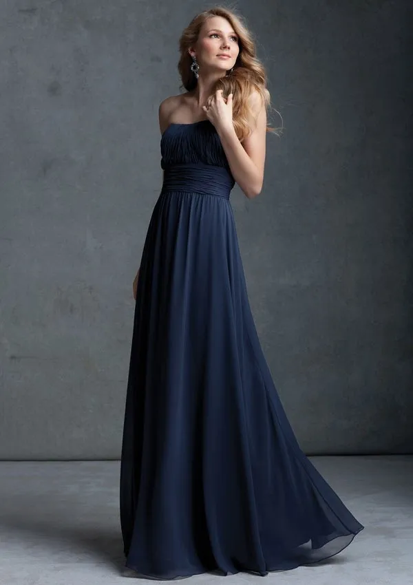 Graceful free shipping Strapless wedding party gowns Strapless Floor length Chiffon Dark Navy Bridesmaid Dress 2018