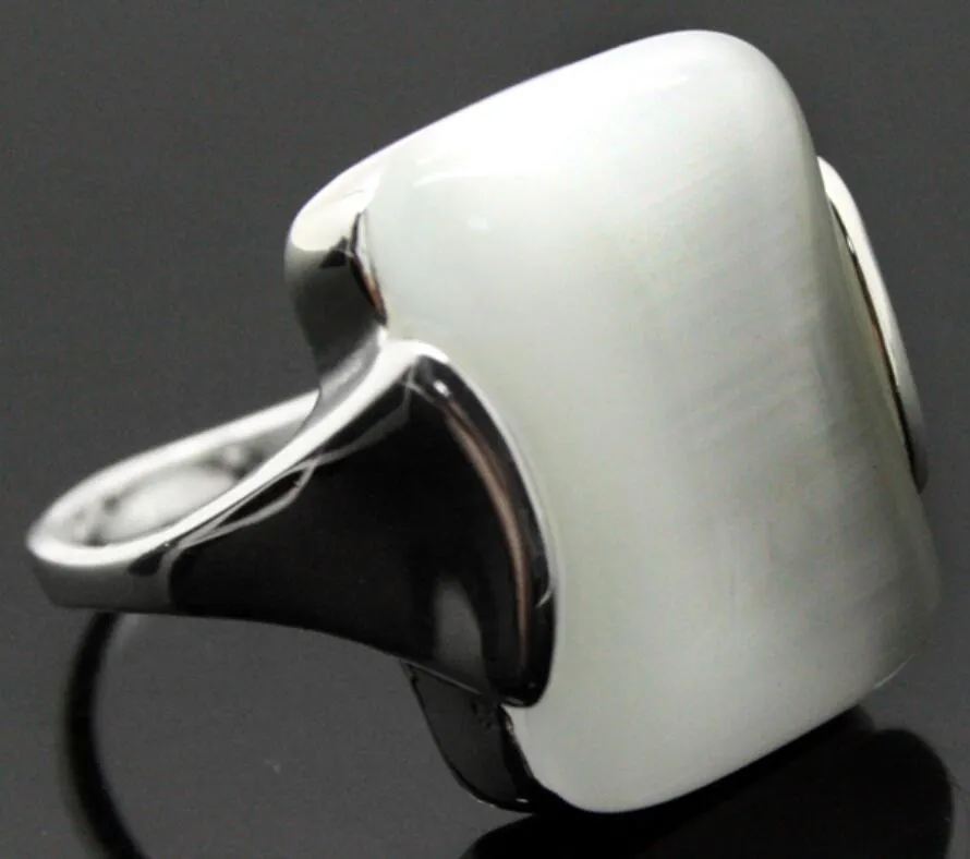 Sällsynt Faced White Opal 925 Sterling Silver Ring Storlek 7/8/9/10