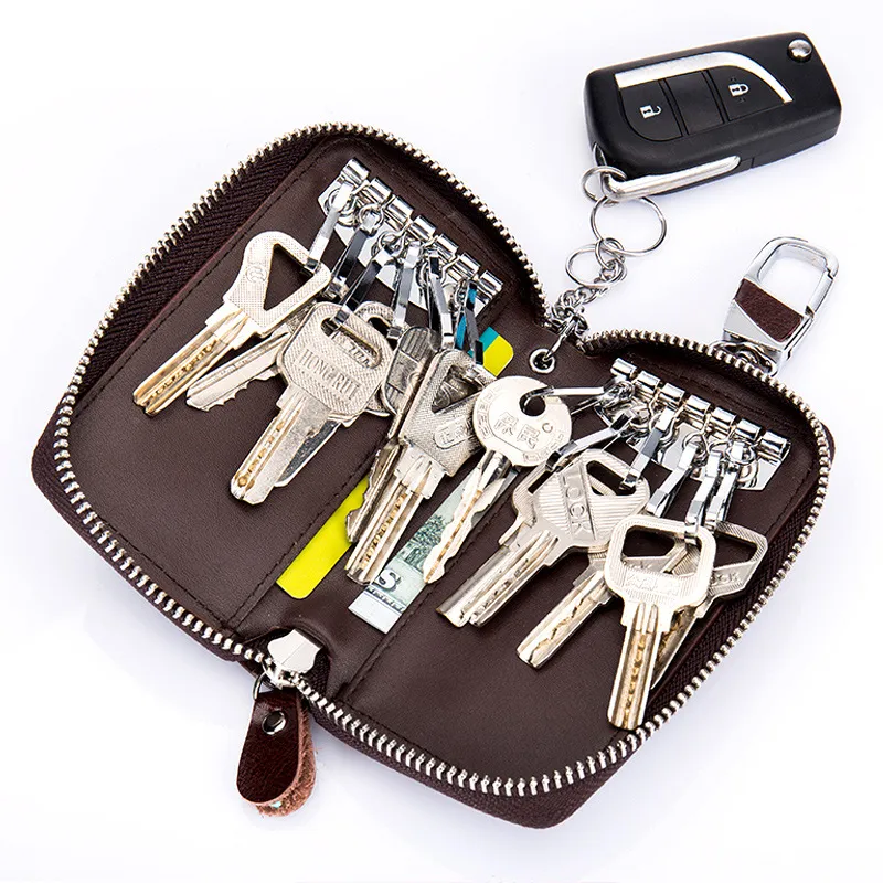 Quente! Carteira de couro grande unisex da chave com 12 ganchos 1 Keychain / anel, carteira do suporte da chave do carro